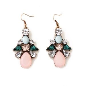 Pink & Green Gemstone Crystal Flower Drop Earrings